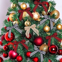 Ruban à carreaux en gingham de 3,5 pouces, ruban à nœuds torsadés pour attacher les colis, emballage cadeau, arbre de Noël