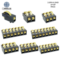 Conector de Batería SMD de 3.0mm de Paso, Tipo Deslizante para PCB, 6.0mm de Altura, Chapado en Oro, de 1-8 Pines, con Pines de Posicionamiento