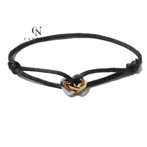Braccialetti con ciondolo a cuore in acciaio oro, argento, oro rosa, con cordino intrecciato rosso e nero, gioielli fatti a mano, all'ingrosso - Product Image 3