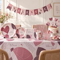 Fournitures pour fête de la Saint-Valentin, ensemble de luxe sur le thème de la Saint-Valentin, comprenant 24 pièces : nappes jetables, assiettes en papier, gobelets, décorations