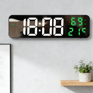 Horloge murale intelligente moderne en plastique avec affichage LED numérique, miroir, alarme, température et humidité, alimentation USB/piles, pour salon - Product Image 1