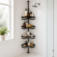 YIJIALE Étagère de Douche d'Angle Robuste à Tension, 4 Niveaux, Sans Perçage, Réglable 47-123 Pouces, Antirouille, pour Rangement de Salle de Bain