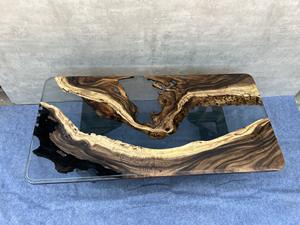 Transparent Glass Effect Custom Size Luxury Furniture Factory Natural Live Edge Solid Wood <b>Epoxy</b> Resin Table LOW MOQ - Product Image 5