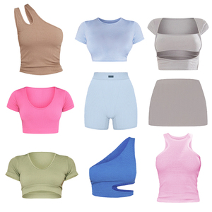 2023 Shorts Shorts Skinny top sportivi personalizzati da <span class=keywords><strong>donna</strong></span> Mini Dress da <span class=keywords><strong>donna</strong></span> in cotone costine abbigliamento completo da <span class=keywords><strong>donna</strong></span> 2 pezzi - Product Image 1