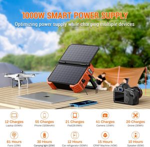 Station d'alimentation portable 1000W avec batterie LiFePO4 solaire intégrée avec sorties AC/DC/USB/PD pour le camping et les situations d'urgence - Product Image 6