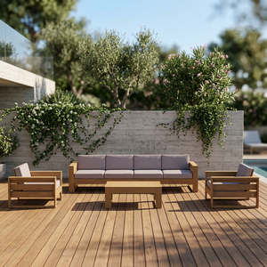 Ensemble de canapé d'extérieur en teck massif 4 places avec base en forme de traîneau et 2 fauteuils - Product Image 3