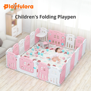 <span class=keywords><strong>Corralito</strong></span> para Niños, Diseño de Castillo con Puerta y Base de Fijación, Fácil de Montar, Plegable, Plástico Ecológico, Verde/Rosa/Gris - Product Image 2
