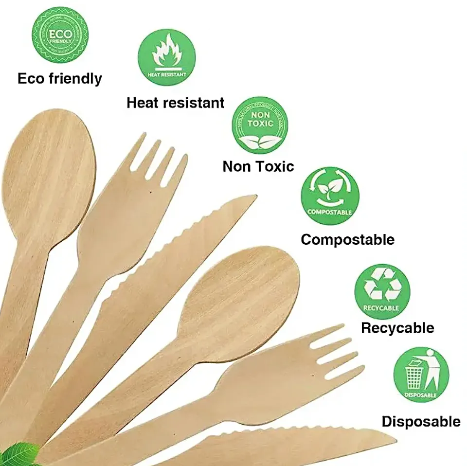 Eco Friendly Biodegradable Disposable Forks Spoon Knife Wooden Cutlery Durable And Tree Free Alternative To Wooden Silverware