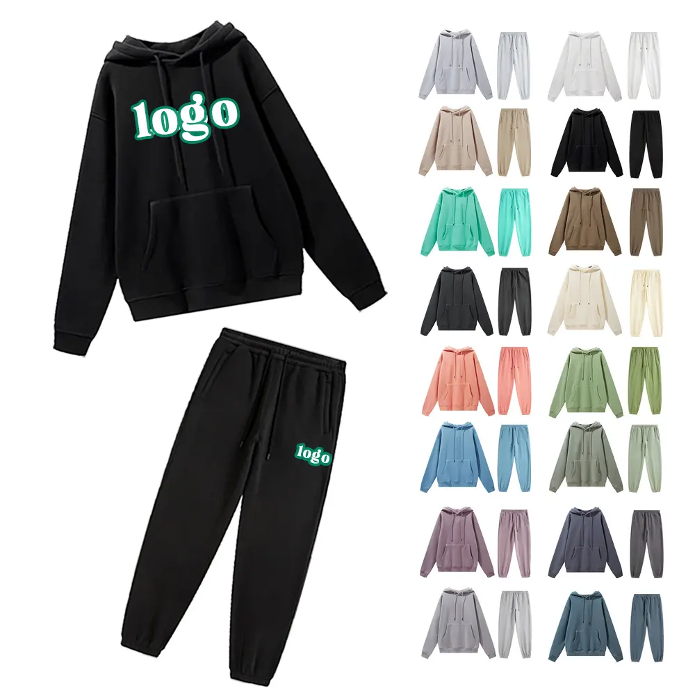 Custom Designer Heat Transfer DTG Screen Printed Fleece Cotton Polyester Oversized Pink Hoodies Sweatpants Tracksuit Set