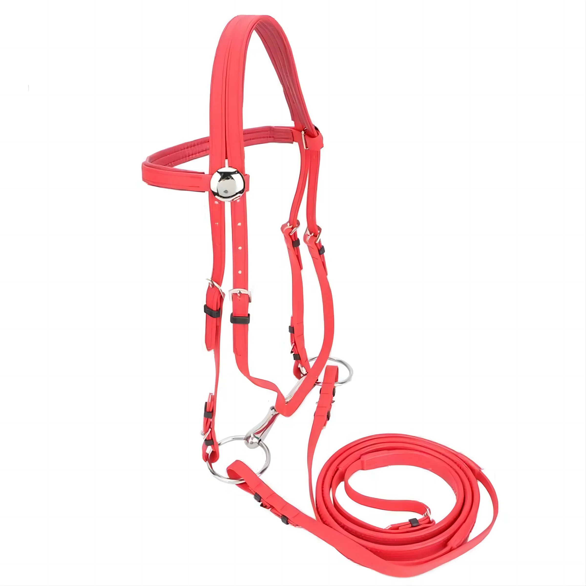 Avec PVC réglable Harnais de bride rouge amovible en acier inoxydable Mèche creuse Cheval tresses Bride cheval