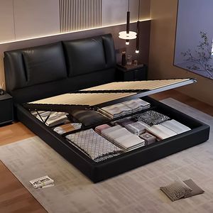 <span class=keywords><strong>Lit</strong></span> double moderne italien de luxe en cuir noir pour chambre principale, très grand (1,8 mètre), avec rangement, confortable, taille Queen/King - Product Image 5