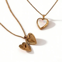 Collier pendentif médaillon commémoratif en forme de cœur en acier inoxydable et coquillage naturel, tendance - Pendentif à ouverture et fermeture