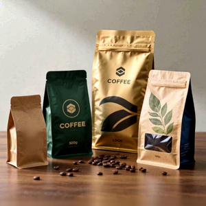 Bolsas de Empaque para Café con Fondo Plano, Impresión en Huecograbado, Diseño Personalizado, Válvula y Cierre, Biodegradables, Grosor de 15.5c, 8/12/16 oz - Product Image 1