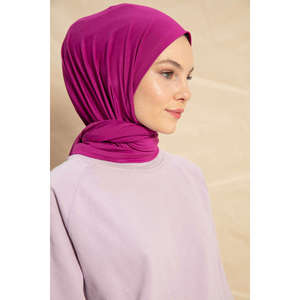 Chal de punto Jersey de algodón, largo, ligero y transpirable, color fucsia - Product Image 3