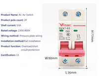 Mini disyuntores de circuito, interruptor de CA, precio bajo, tipo RCCB, protección 3P, 1P/2P/3P/4P, 230V, 400V, 6A-63A, V, cobre en miniatura