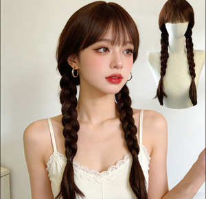 Peluca de cosplay de anime de la serie de TV estadounidense Miércoles, estilo Familia Addams, de cabeza completa, con trenzas dobles trenzadas, estilo coreano, transparente, para escenario - Product Image 4