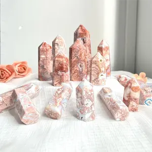 High Quality Natural Pink Crystal Tower Wholesale Bulk Agate Crystals Healing Stones Pink Agate Tower For Decoration