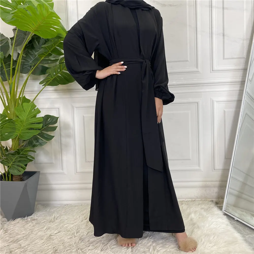 Mode Effen Kleur Jurk Abaya Islamitische Kleding Vrouwen Dubai Moslim Eid Dagelijkse Eenvoudige Bescheiden Slijtage