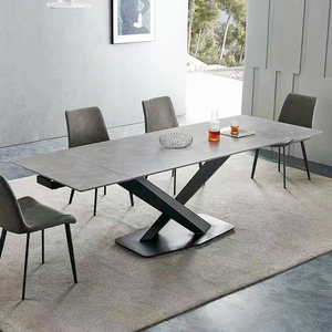 <span class=keywords><strong>Table</strong></span> à manger moderne extensible en céramique plateau en pierre frittée avec base en acier au carbone meubles de salle à manger rectangulaire de luxe - Product Image 5