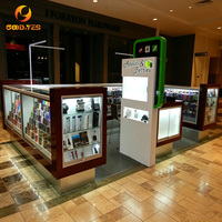 Maßgefertigter MDF-Kiosk mit Hochglanz-Oberfläche und LED-Beleuchtung, Vitrine für Handyhüllen und Reparaturzubehör für Einkaufszentren