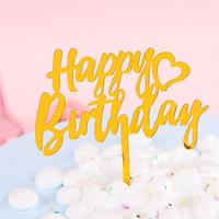 Carte d'insertion de gâteau d'anniversaire miroir double face en acrylique doré Décoration de cuisson Happy Birthday Cake Card Cake Topper
