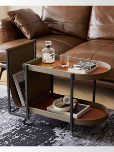 Mesa de comedor móvil de cuero con sillín minimalista italiano para el hogar, sala de estar, balcón, coche, para revistas de café y almacenamiento de alimentos - Product Image 3