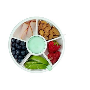 <b>Rotating</b> Fruit Plate Round Airtight With Clip On Lid For Travel Snacks Pink Green Color Options - Product Image 2