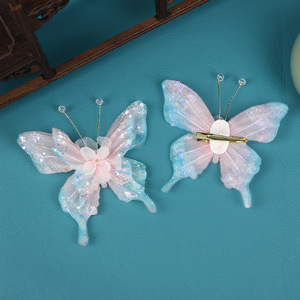 Nuevo accesorio para el cabello de estilo chino tradicional, diseño original, flor de gasa rosa hecha a mano con estampado en caliente y varilla suave con diseño de mariposa. - Product Image 3