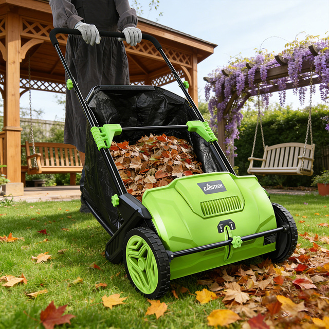 Vertak Hand Push Lawn Sweeper Manual Garden Waste Leaf Collector Cart & Floor Sweepers With 100L Leaf Bag