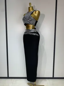 Vestido Maxi Ajustado con Cristales Brillantes para <span class=keywords><strong>Mujer</strong></span>, Conjunto Sexy <span class=keywords><strong>de</strong></span> Dos Piezas, Vestido Elegante para <span class=keywords><strong>Fiesta</strong></span> Formal, Noche, Club, Cumpleaños - Product Image 2