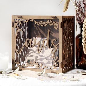 Wooden Openwork <b>Wedding</b> <b>Card</b> <b>Box</b> Rectangle Pine Handmade <b>Cards</b> Decoration - Product Image 3