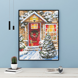 Cổ Điển Giáng Sinh Vải Sơn Dầu Bởi Số In Phong Cảnh Với Nhà Tuyết Quà Tặng Lễ Hội Tốt - Product Image 4