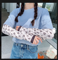 Sarung Tangan Panjang C-6655 Motif Bunga Musim Panas Bahan Sutra Es Pelindung UV Pelindung Lengan Pelindung Tangan