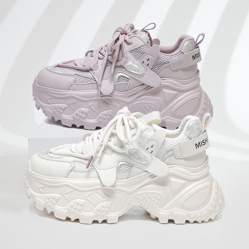 New White High Heels Sneakers for Women - Chunky & Stylish