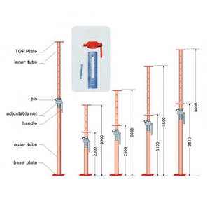 Étais de soutènement télescopiques en acier galvanisé pour la construction en béton, étais Acrow - Product Image 2