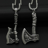 Acier inoxydable Ancien AX Pendentif vintage Collier Hip hop mens punk viking hache Nordique argent Celtique noeud Rune Amulette hache