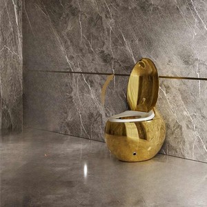 Badezimmer Goldene Hochglanz-Oberfläche Mittelklasse-Siphon-Toilette mit Fernbedienung, Bestseller - Product Image 2