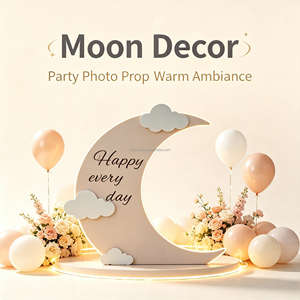 Sfondo in PVC a Forma di Luna Crescente, Moderno Pannello Decorativo a Nuvola e Luna per Foto, Ideale per Baby Shower, Compleanni, Matrimoni e Feste - Product Image 4