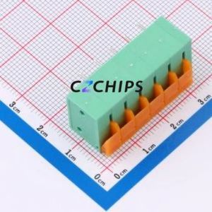 MX142R-5.08-06P-GN01-Cu-A Spring Terminal Block Bent Lead Through Hole,P=5.08mm Connector 1x6P 5.08mm Green Right Angle Insert - Product Image 2