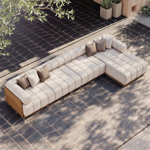 Ensemble <span class=keywords><strong>de</strong></span> canapés modulaires d'extérieur en <span class=keywords><strong>teck</strong></span> <span class=keywords><strong>de</strong></span> haute <span class=keywords><strong>qualité</strong></span>, design moderne à touches <span class=keywords><strong>de</strong></span> piano, mobilier <span class=keywords><strong>de</strong></span> <span class=keywords><strong>jardin</strong></span> combiné pour cour, villa, parc - Product Image 1