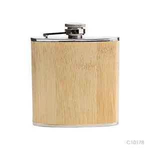 Botella de licor de madera portátil para hombre, frasco pequeño de acero inoxidable 304, con bolsillo de bambú, para viaje, whisky