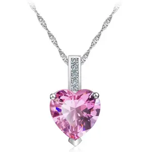 925 실버 패션 토파즈 하트 오브 더 오션 펜던트 핑크 다이아몬드 하트 모양의 보석 목걸이