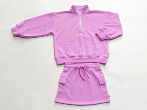 Ensembles de Vêtements pour Enfants en Gros : <span class=keywords><strong>Sweat</strong></span>-shirt en Molleton French Terry à Fermeture Éclair 1/4 et Short Cycliste, Ensemble 2 Pièces Jupe et Sous-vêtements - Product Image 3