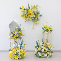 Backdrop Bunga Sutra Buatan, Lily Kuning Delphinium Biru, Buatan Tangan, Tahan Lama, Dapat Dikustomisasi, Dinding Bunga untuk Dekorasi Pesta Pernikahan