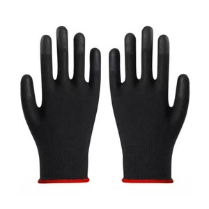 Gants de travail de sécurité en polyester noir 15G avec pointes des doigts enduites de PU, gants de haute qualité avec revêtement supérieur en PU noir - Product Image 2