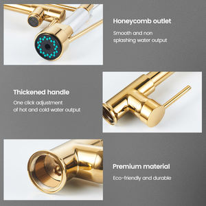 SANIVITAL <span class=keywords><strong>Rubinetto</strong></span> da Cucina Moderno a 3 Vie con Doccetta Estraibile a Molla, Due Teste, Oro, Economico, Flessibile e Regolabile per Lavello - Product Image 2