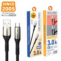 Câbles de charge haute vitesse OEM 2.4A (Type-C/Pour iPhone/Micro) - Matériau TPE flexible anti-casse, lumière LED, longueur 1 m, cuivre pur
