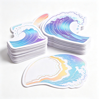 Autocollants de surf Haoxuan Surf Coast, PVC holographique, graphismes vagues, soleil, océan, bleu, violet, feuille métallisée, imperméable, résistant aux UV