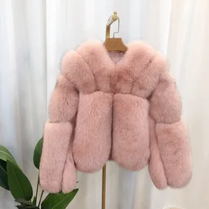 高品质正品皮草夹克定制新款冬季时尚风格保暖奢华大衣粉色狐狸皮草大衣女士
