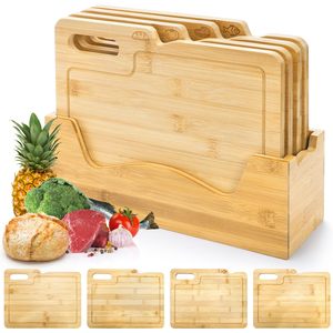 JQ couteau et ensemble 6 en 1 noyer en bois massif épicurien Houten Snijplank bambou bois coupe tranchage planche à découper personnalisée - Product Image 1